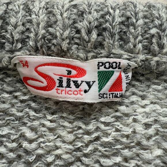 Vintage Silvy Tricot Italian Wool Chunky Knit Crewneck Sweater in Gray Cream, XL - Picture 3 of 9